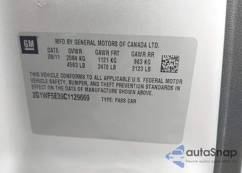 2012 Chevrolet Impala Ls z USA, uszkodzony, nr VIN 2G1WF5E39C1129669